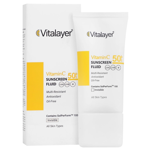 فلوئید ضد آفتاب SPF50 حاوی ویتامین C ویتالیر بی رنگ 50 میلی لیتر