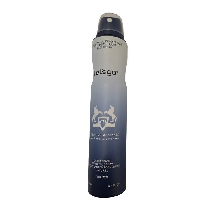 اسپری خوشبو کننده بدن مردانه lets go لتس گو مدل (۱۷۴۳)marley essence حجم ۲۰۰ میلی لیتر